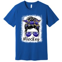 Leopard Messy Bun Mom MotherS Day Hockey Mommy Great Gift Premium T-Shirt