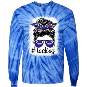 Leopard Messy Bun Mom MotherS Day Hockey Mommy Great Gift Tie-Dye Long Sleeve Shirt