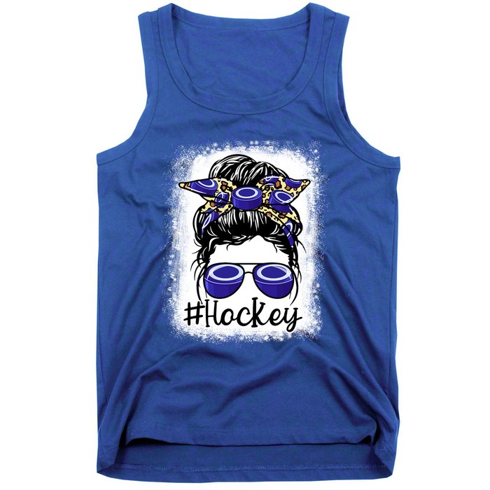 Leopard Messy Bun Mom MotherS Day Hockey Mommy Great Gift Tank Top