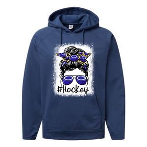 Leopard Messy Bun Mom MotherS Day Hockey Mommy Great Gift Performance Fleece Hoodie