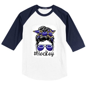 Leopard Messy Bun Mom MotherS Day Hockey Mommy Great Gift Baseball Sleeve Shirt