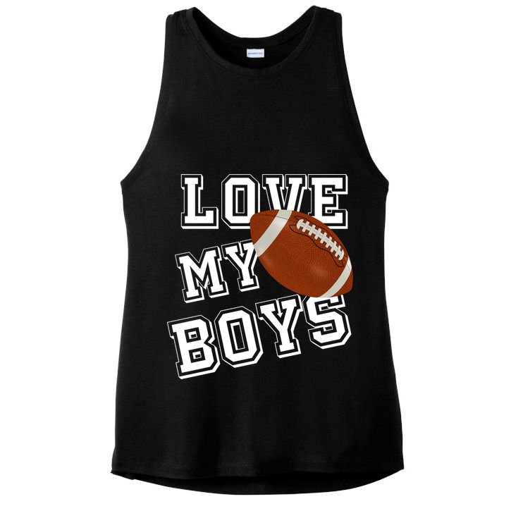 Love My Boys Cute Football Ladies PosiCharge Tri-Blend Wicking Tank