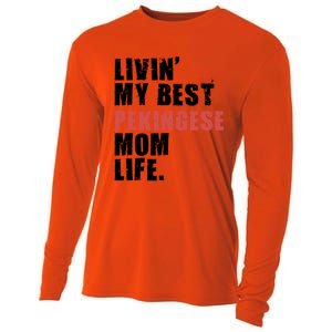 Livin My Best Pekingese Mom Life Adc084d Gift Cooling Performance Long Sleeve Crew