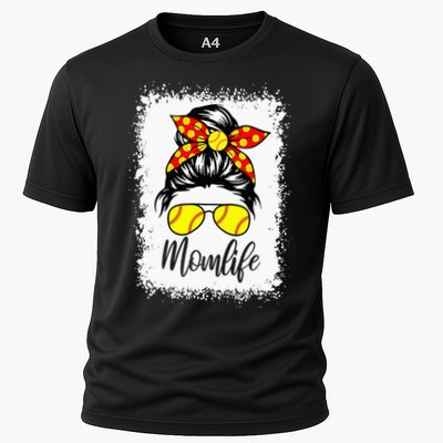 Leopard Messy Bun Ball Mom Baseball Softball Mom Mothers Day Cooling Performance Crew T-Shirt