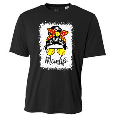 Leopard Messy Bun Ball Mom Baseball Softball Mom Mothers Day Cooling Performance Crew T-Shirt