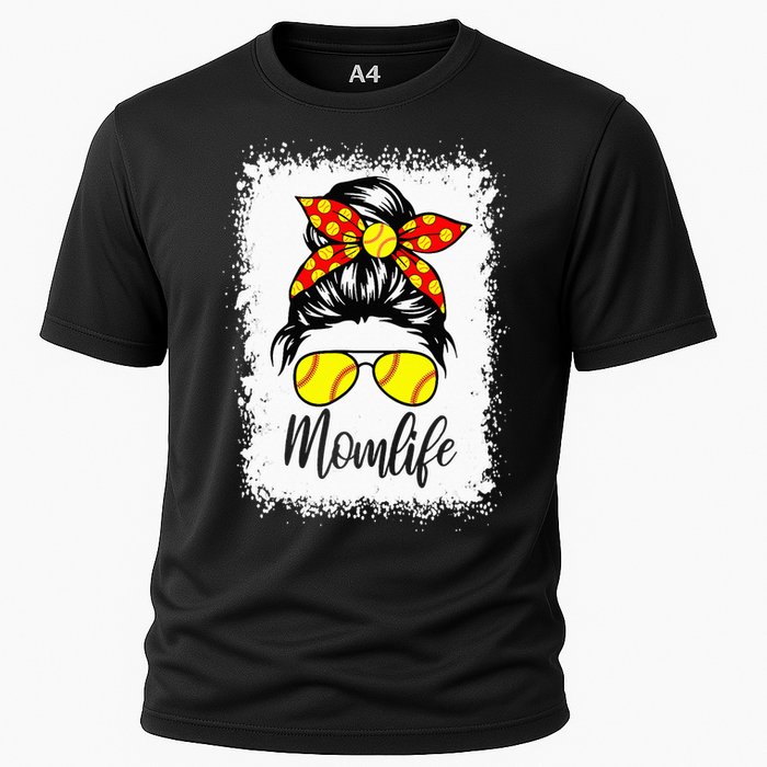 Leopard Messy Bun Ball Mom Baseball Softball Mom Mothers Day Cooling Performance Crew T-Shirt