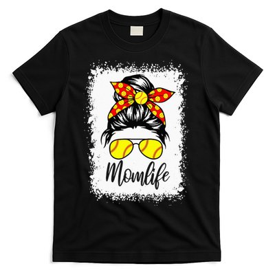 Leopard Messy Bun Ball Mom Baseball Softball Mom Mothers Day T-Shirt