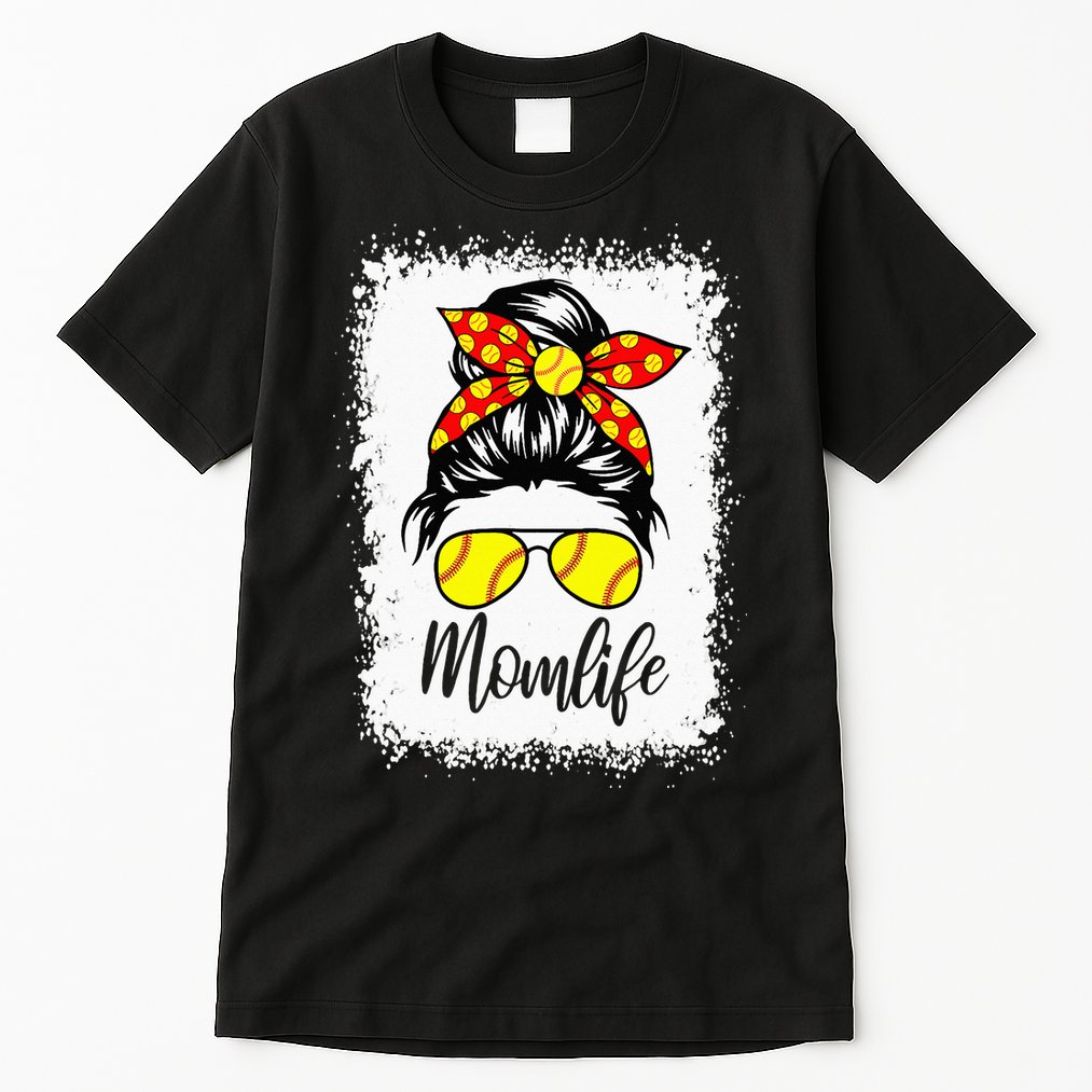 Leopard Messy Bun Ball Mom Baseball Softball Mom Mothers Day Tall T-Shirt