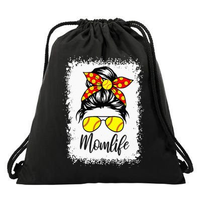Leopard Messy Bun Ball Mom Baseball Softball Mom Mothers Day Drawstring Bag