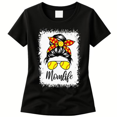 Leopard Messy Bun Ball Mom Baseball Softball Mom Mothers Day Womens T-Shirt