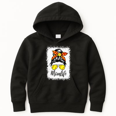 Leopard Messy Bun Ball Mom Baseball Softball Mom Mothers Day Kids Hoodie