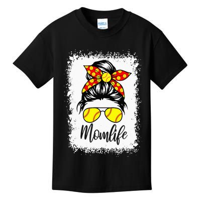 Leopard Messy Bun Ball Mom Baseball Softball Mom Mothers Day Kids T-Shirt