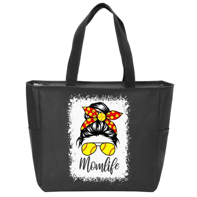 Leopard Messy Bun Ball Mom Baseball Softball Mom Mothers Day Zip Tote Bag