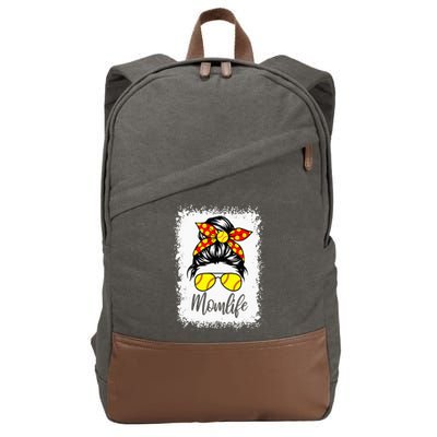 Leopard Messy Bun Ball Mom Baseball Softball Mom Mothers Day Cotton Canvas Backpack