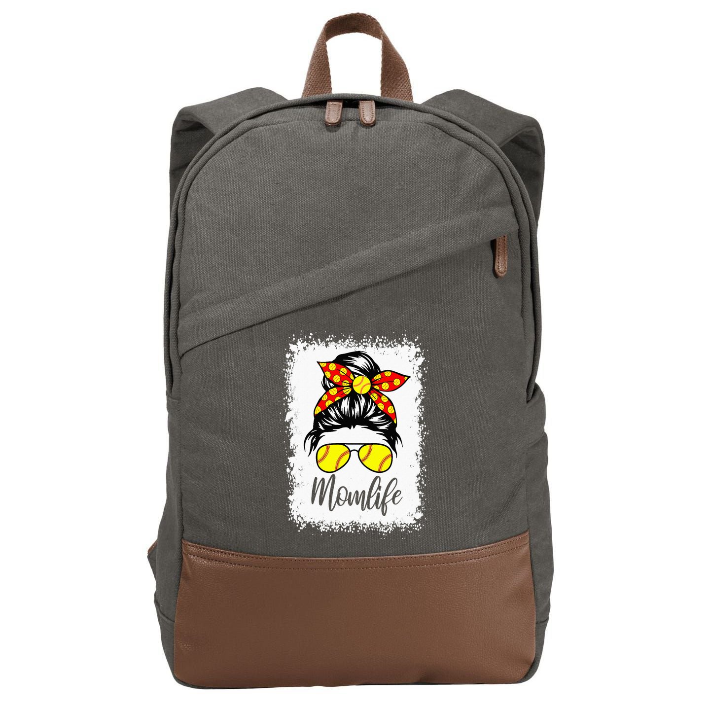 Leopard Messy Bun Ball Mom Baseball Softball Mom Mothers Day Cotton Canvas Backpack