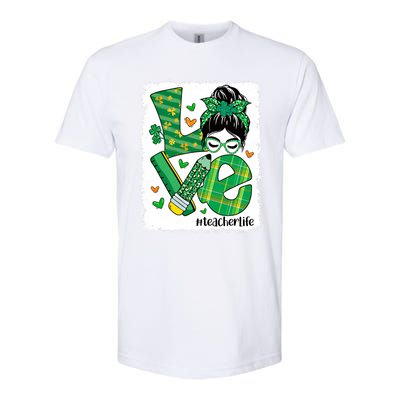 Love Messy Bun Teacher Saint Patricks Day Lucky Teacher Gift Softstyle® CVC T-Shirt