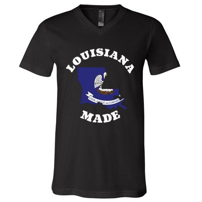 Louisiana Made Blue Louisiana Flag Louisiana State Pride V-Neck T-Shirt