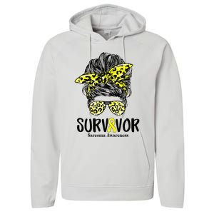 Leopard Messy Bun  Survivor Sarcoma Awareness Performance Fleece Hoodie