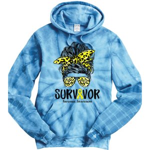 Leopard Messy Bun  Survivor Sarcoma Awareness Tie Dye Hoodie