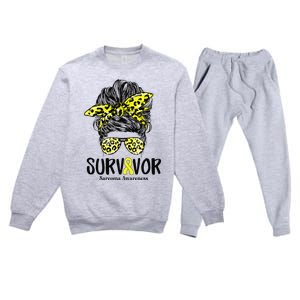 Leopard Messy Bun  Survivor Sarcoma Awareness Premium Crewneck Sweatsuit Set