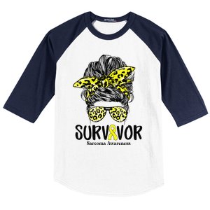 Leopard Messy Bun  Survivor Sarcoma Awareness Baseball Sleeve Shirt