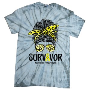 Leopard Messy Bun  Survivor Sarcoma Awareness Tie-Dye T-Shirt