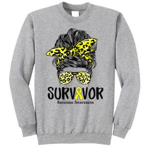 Leopard Messy Bun  Survivor Sarcoma Awareness Tall Sweatshirt