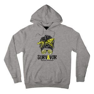 Leopard Messy Bun  Survivor Sarcoma Awareness Tall Hoodie