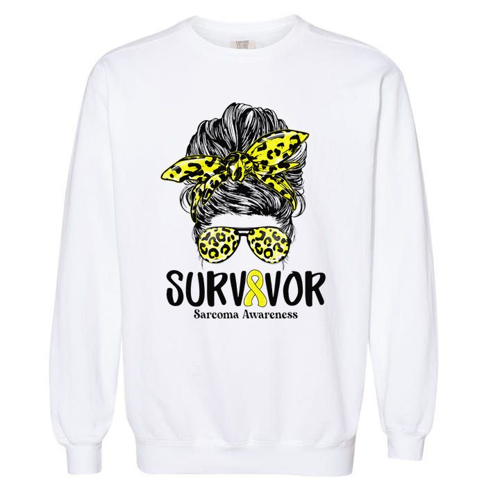 Leopard Messy Bun  Survivor Sarcoma Awareness Garment-Dyed Sweatshirt