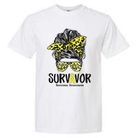 Leopard Messy Bun  Survivor Sarcoma Awareness Garment-Dyed Heavyweight T-Shirt