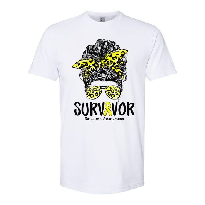 Leopard Messy Bun  Survivor Sarcoma Awareness Softstyle CVC T-Shirt