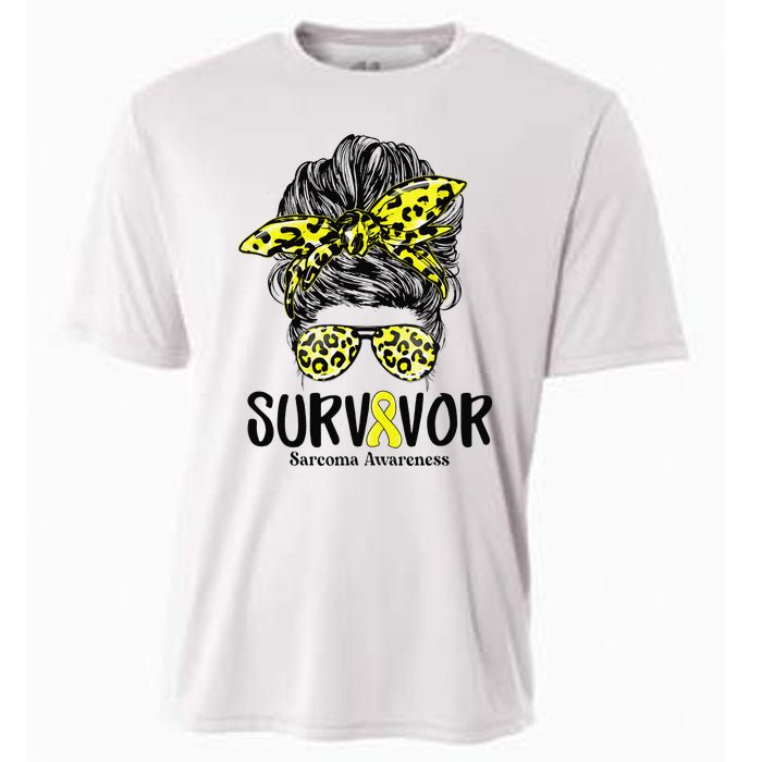 Leopard Messy Bun  Survivor Sarcoma Awareness Cooling Performance Crew T-Shirt