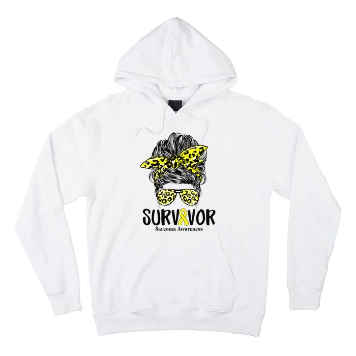 Leopard Messy Bun  Survivor Sarcoma Awareness Hoodie