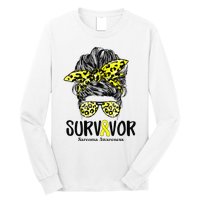 Leopard Messy Bun  Survivor Sarcoma Awareness Long Sleeve Shirt