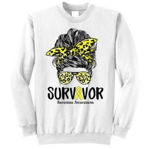 Leopard Messy Bun  Survivor Sarcoma Awareness Sweatshirt