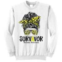 Leopard Messy Bun  Survivor Sarcoma Awareness Sweatshirt