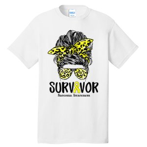 Leopard Messy Bun  Survivor Sarcoma Awareness Tall T-Shirt