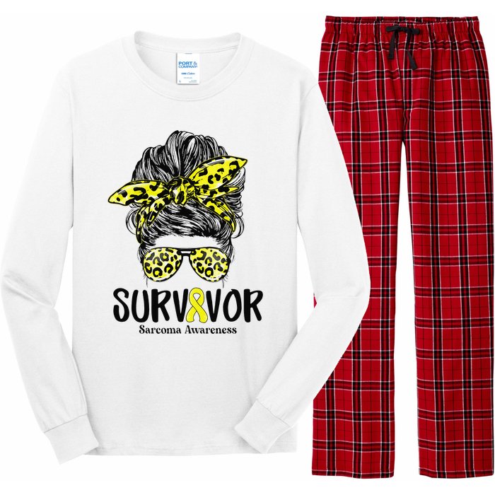 Leopard Messy Bun  Survivor Sarcoma Awareness Long Sleeve Pajama Set