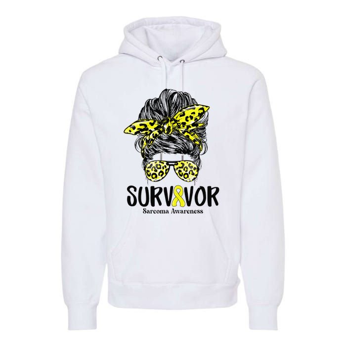 Leopard Messy Bun  Survivor Sarcoma Awareness Premium Hoodie