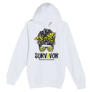 Leopard Messy Bun  Survivor Sarcoma Awareness Premium Pullover Hoodie