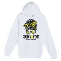 Leopard Messy Bun  Survivor Sarcoma Awareness Premium Pullover Hoodie