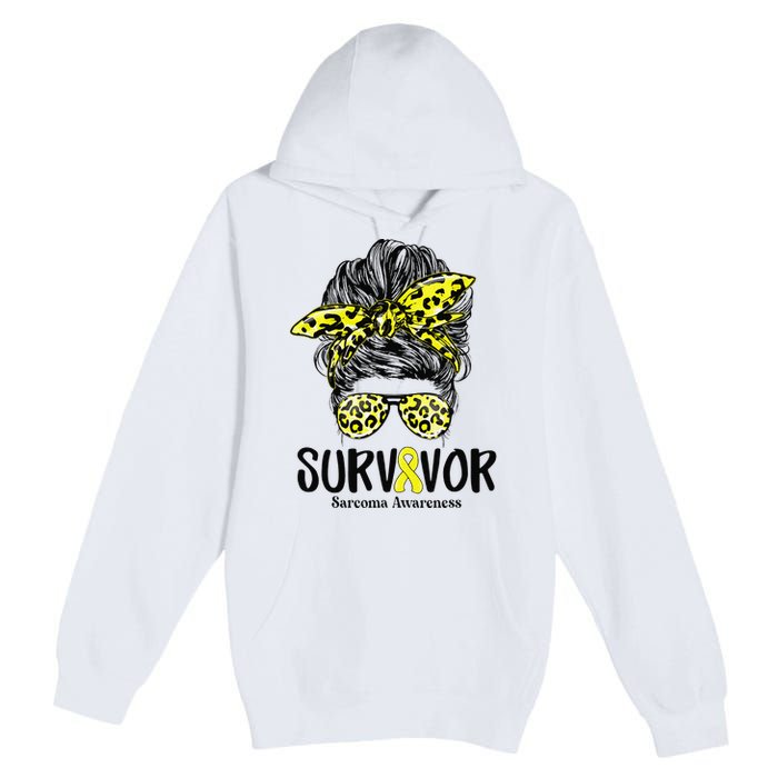 Leopard Messy Bun  Survivor Sarcoma Awareness Premium Pullover Hoodie