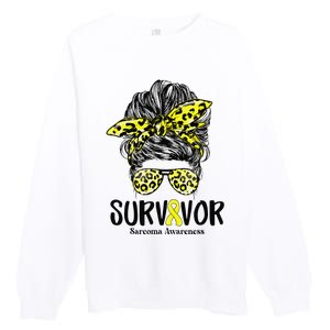 Leopard Messy Bun  Survivor Sarcoma Awareness Premium Crewneck Sweatshirt