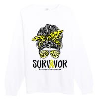 Leopard Messy Bun  Survivor Sarcoma Awareness Premium Crewneck Sweatshirt