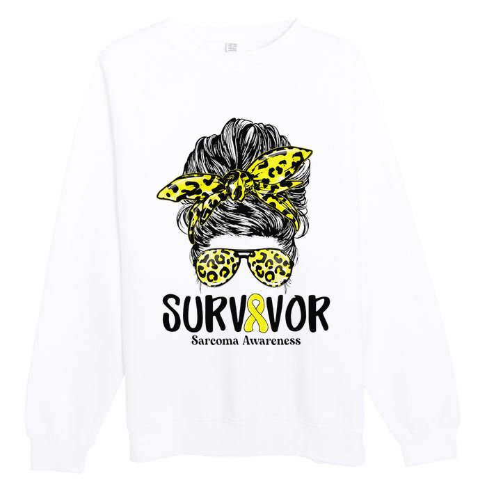 Leopard Messy Bun  Survivor Sarcoma Awareness Premium Crewneck Sweatshirt