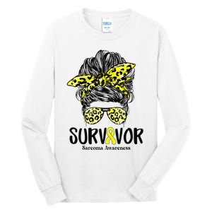 Leopard Messy Bun  Survivor Sarcoma Awareness Tall Long Sleeve T-Shirt