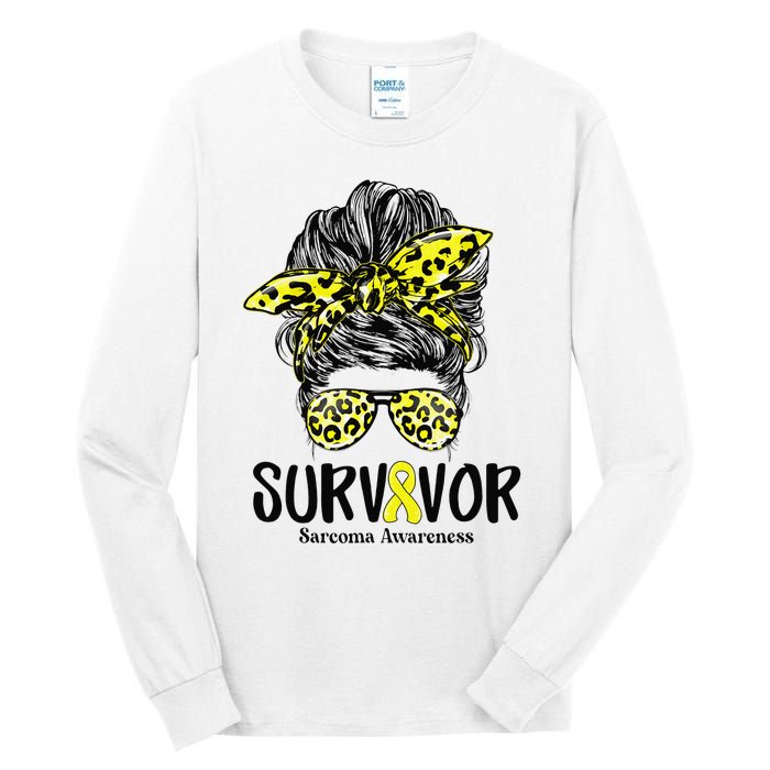 Leopard Messy Bun  Survivor Sarcoma Awareness Tall Long Sleeve T-Shirt