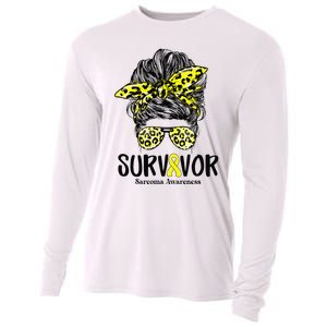 Leopard Messy Bun  Survivor Sarcoma Awareness Cooling Performance Long Sleeve Crew