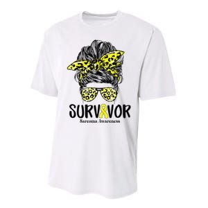 Leopard Messy Bun  Survivor Sarcoma Awareness Performance Sprint T-Shirt