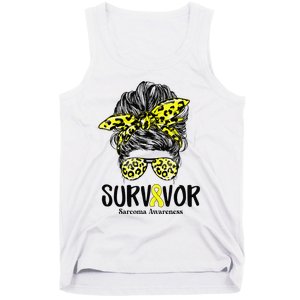 Leopard Messy Bun  Survivor Sarcoma Awareness Tank Top